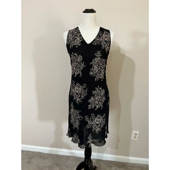 Lapis Dresses & Skirts - Lapis women Dress Silk Black Floral size S